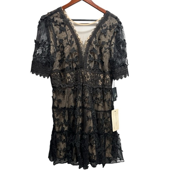 NWT Adrianna Papell Lace Embroidery Dress Black 12 - Picture 2 of 10
